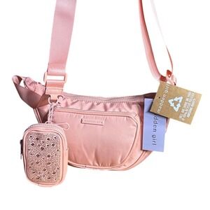 MADDEN GIRL Coral Nylon Crescent Crossbody Bag Purse w/detachable pouch Gift NEW